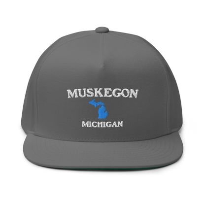 'Muskegon Michigan' Flat Bill Snapback (w/ Michigan Outline)
