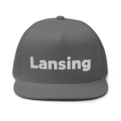 'Lansing' Flat Bill Snapback | White/Black Embroidery