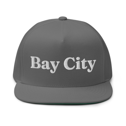 'Bay City' Flat Bill Snapback | Black/White Embroidery