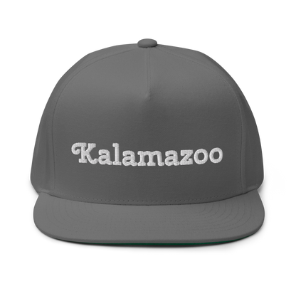 'Kalamazoo' Flat Bill Snapback | White/Black Embroidery