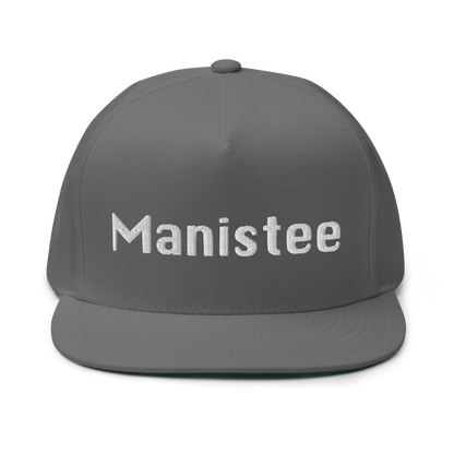 'Manistee' Flat Bill Snapback | White/Black Embroidery