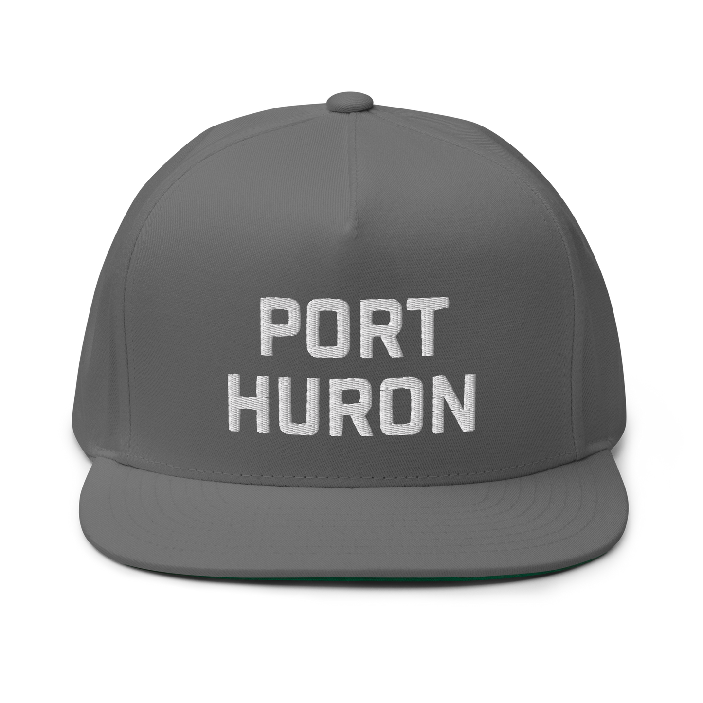 'Port Huron' Flat Bill Snapback | White/Black Embroidery