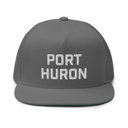 'Port Huron' Flat Bill Snapback | White/Black Embroidery