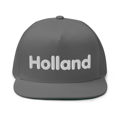 'Holland' Flat Bill Snapback | White/Black Embroidery