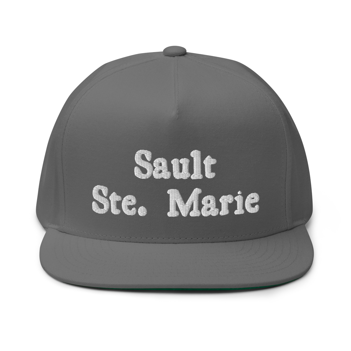 'Sault Ste. Marie' Flat Bill Snapback | White/Black Embroidery