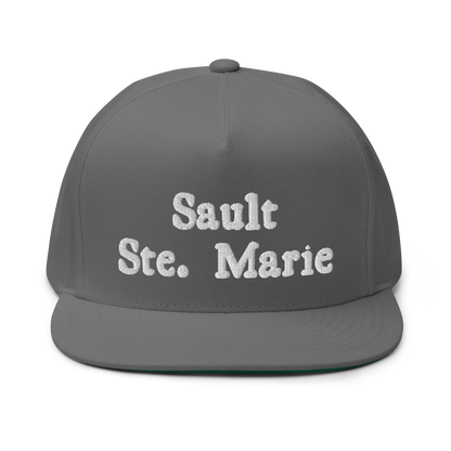 'Sault Ste. Marie' Flat Bill Snapback | White/Black Embroidery