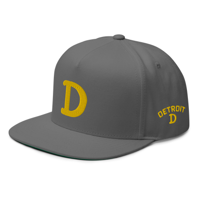 Detroit 'Old French D' Flat Bill Snapback (w/ Side Design) | Gold Embroidery