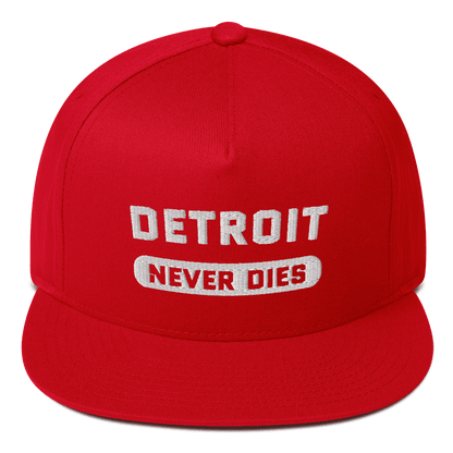 'Detroit Never Dies' Flat-Bill Cap | White/Black Embroidery - Circumspice Michigan