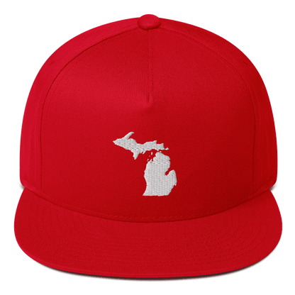 Michigan Outline Flat Bill Cap | White/Navy Embroidery - Circumspice Michigan