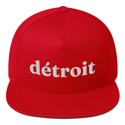 'Detroit' Flat Bill Cap (Old-Style Serif Font) | White/Navy Embroidery - Circumspice Michigan