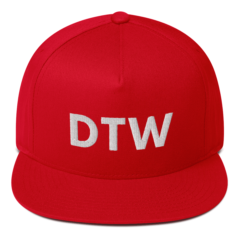 Detroit 'DTW' Flat Bill Hat | White/Black Embroidery - Circumspice Michigan