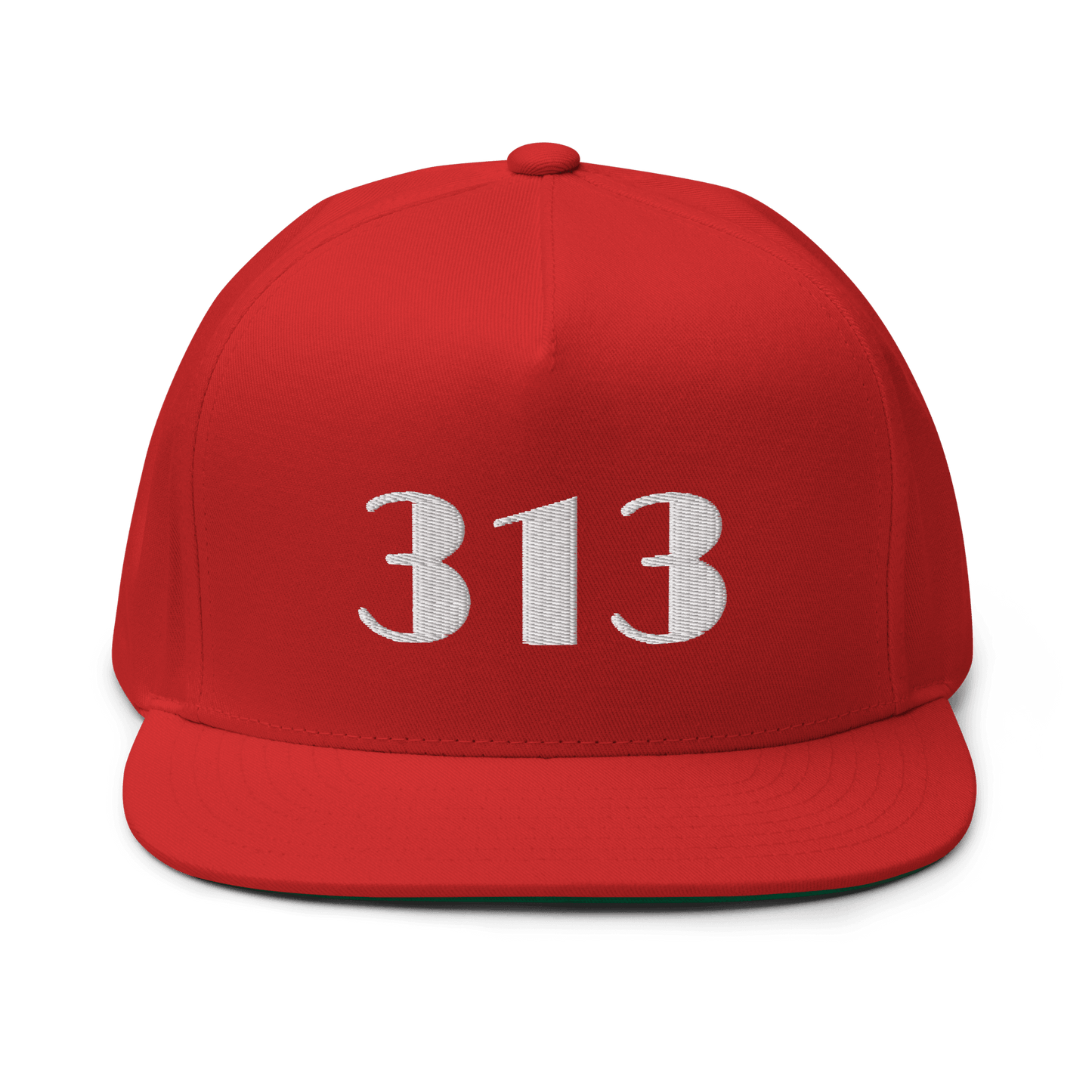 Detroit '313' Flat Bill Cap (Art Deco Font) | White/Black Embroidery - Circumspice Michigan