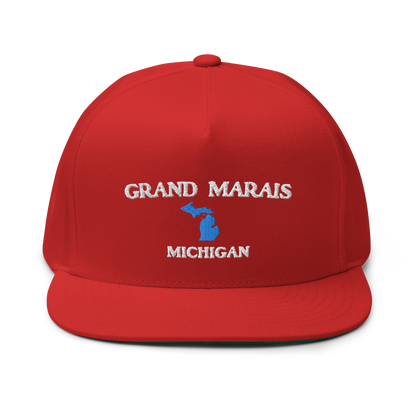 'Grand Marais Michigan' Flat Bill Snapback (w/ Michigan Outline)