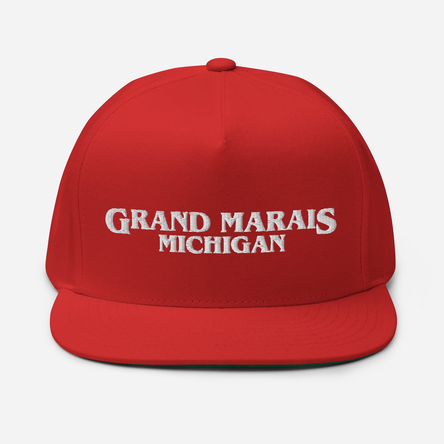 'Grand Marais Michigan' Flat Bill Snapback (1980s Drama Parody)