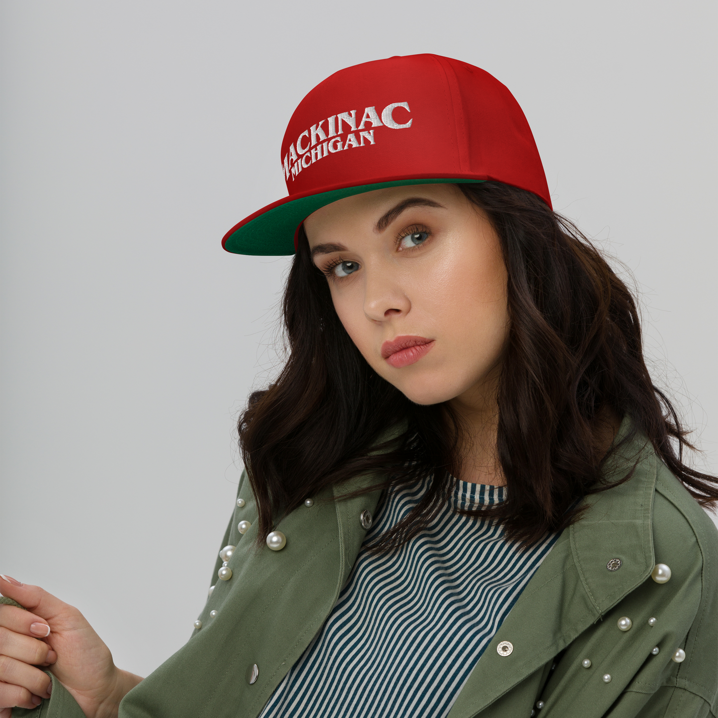 'Mackinac Michigan' Flat Bill Snapback (1980s Drama Parody)