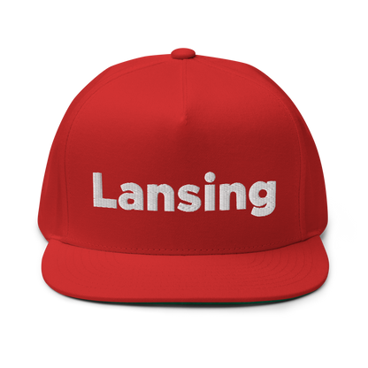 'Lansing' Flat Bill Snapback | White/Black Embroidery