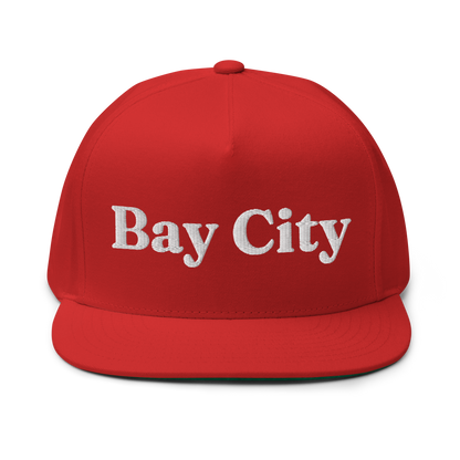 'Bay City' Flat Bill Snapback | Black/White Embroidery