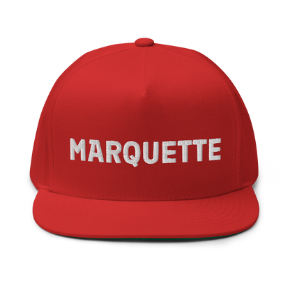 'Marquette' Flat Bill Snapback | White/Black Embroidery