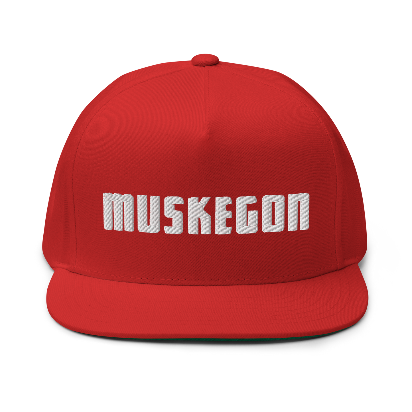 'Muskegon' Flat Bill Snapback | White/Black Embroidery