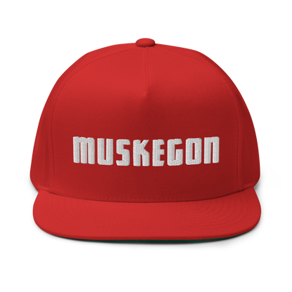 'Muskegon' Flat Bill Snapback | White/Black Embroidery