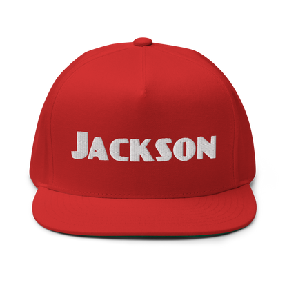 'Jackson' Flat Bill Snapback | White/Black Embroidery