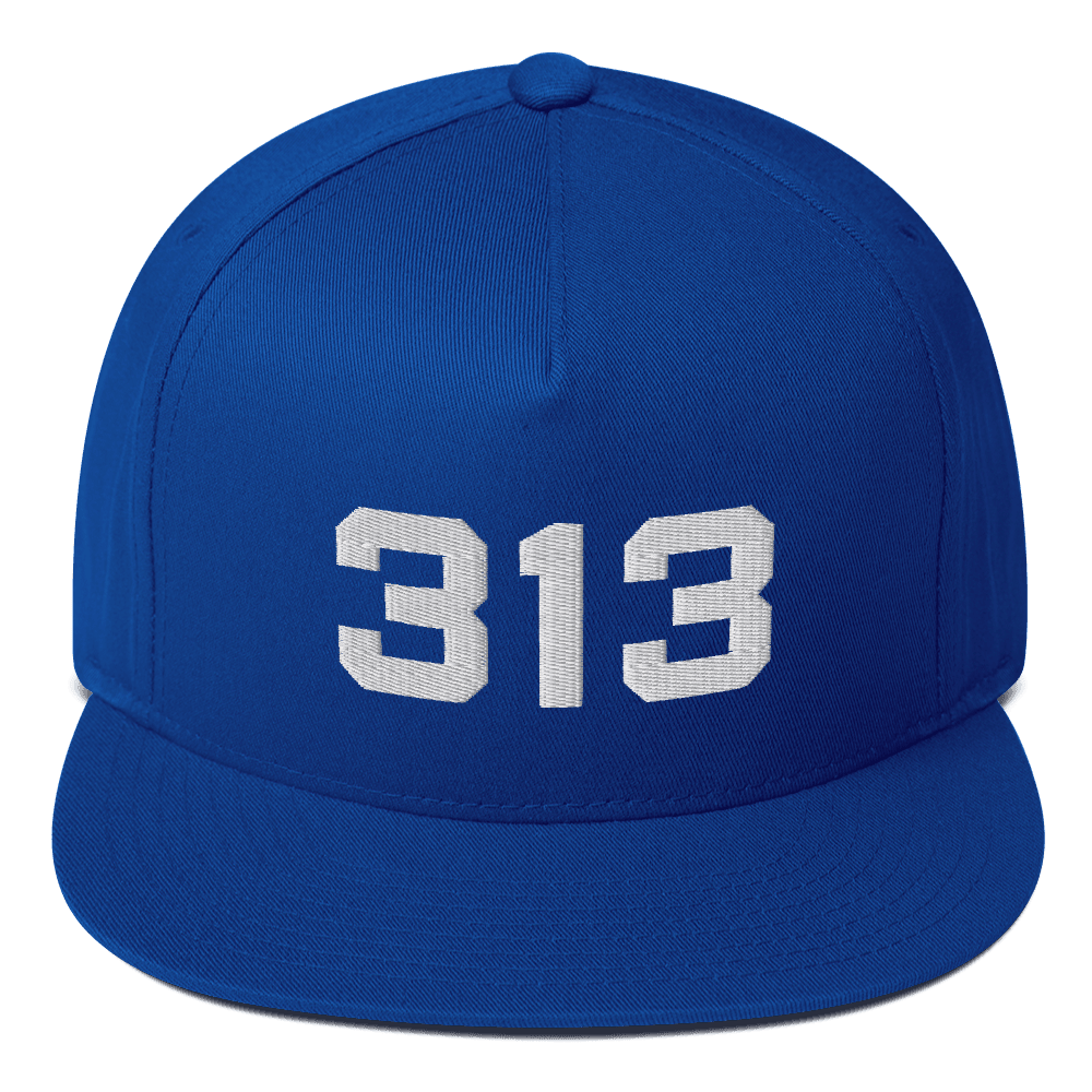 Detroit '313' Flat Bill Cap | White/Black Embroidery - Circumspice Michigan