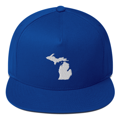 Michigan Outline Flat Bill Cap | White/Navy Embroidery - Circumspice Michigan