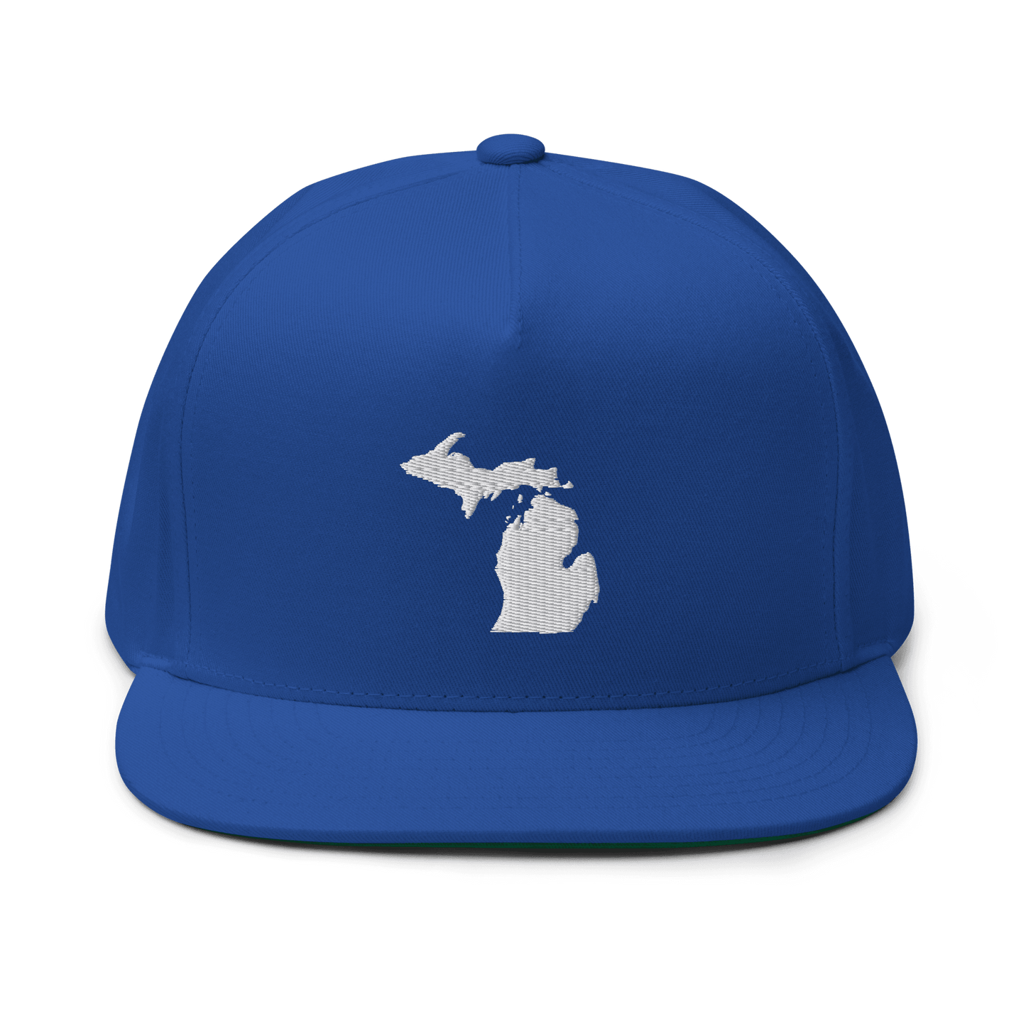 Michigan Outline Flat Bill Cap | White/Navy Embroidery - Circumspice Michigan