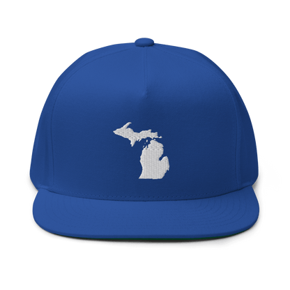 Michigan Outline Flat Bill Cap | White/Navy Embroidery - Circumspice Michigan