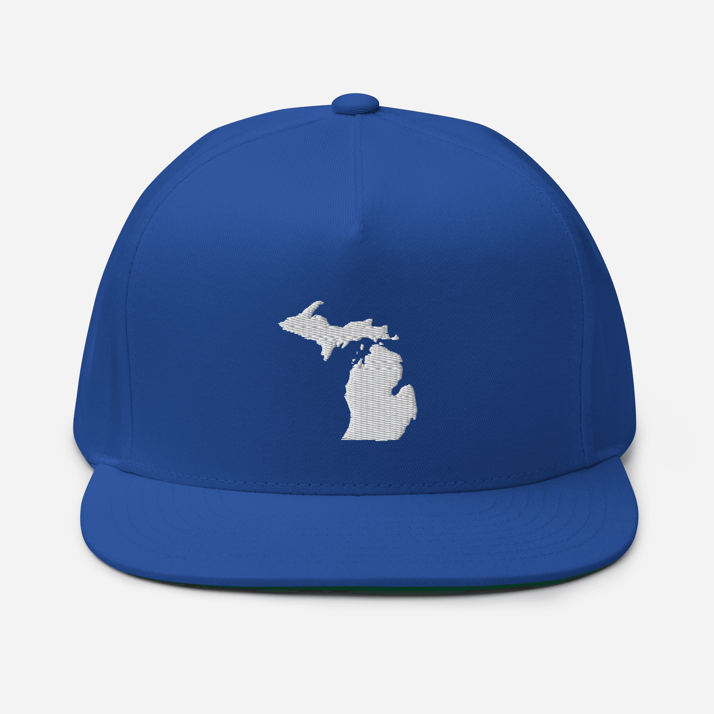 Michigan Outline Flat Bill Cap | White/Navy Embroidery - Circumspice Michigan