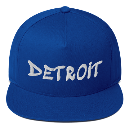 'Detroit' Flat Bill (1980's Hip Hop Font) | White/Black Embroidery - Circumspice Michigan