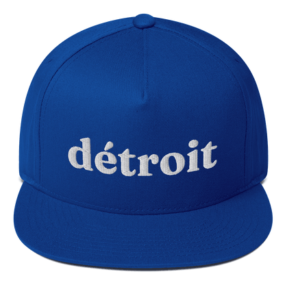 'Detroit' Flat Bill Cap (Old-Style Serif Font) | White/Navy Embroidery - Circumspice Michigan