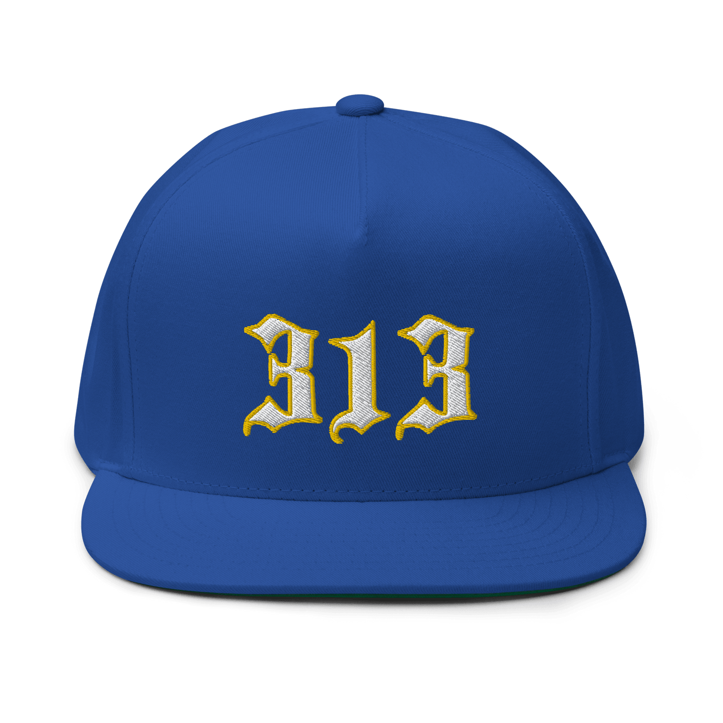 Detroit '313' Flat Bill Cap (Old English Font) | White/Gold Embroidery - Circumspice Michigan