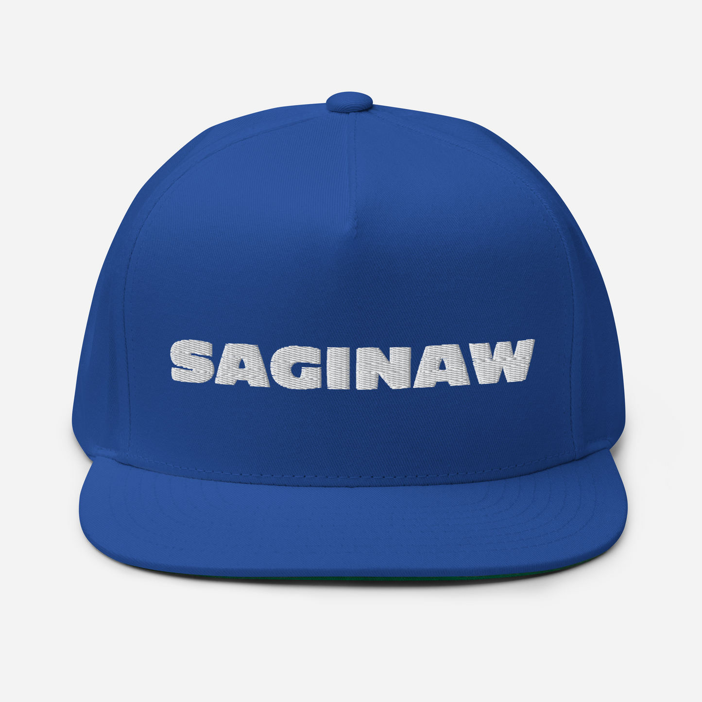 'Saginaw' Flat Bill Snapback | White/Black Embroidery