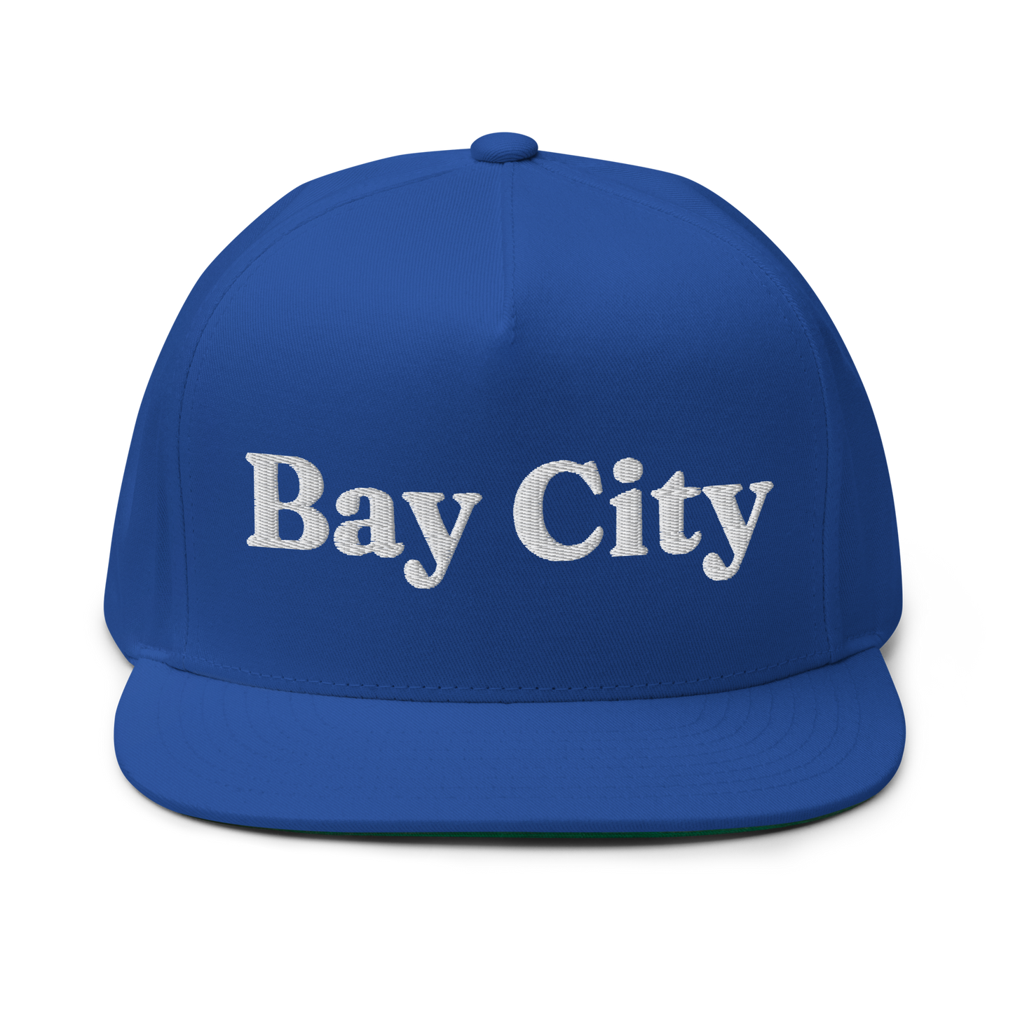 'Bay City' Flat Bill Snapback | Black/White Embroidery