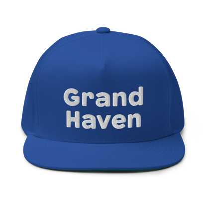 'Grand Haven' Flat Bill Snapback | White/Black Embroidery