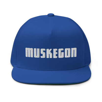 'Muskegon' Flat Bill Snapback | White/Black Embroidery