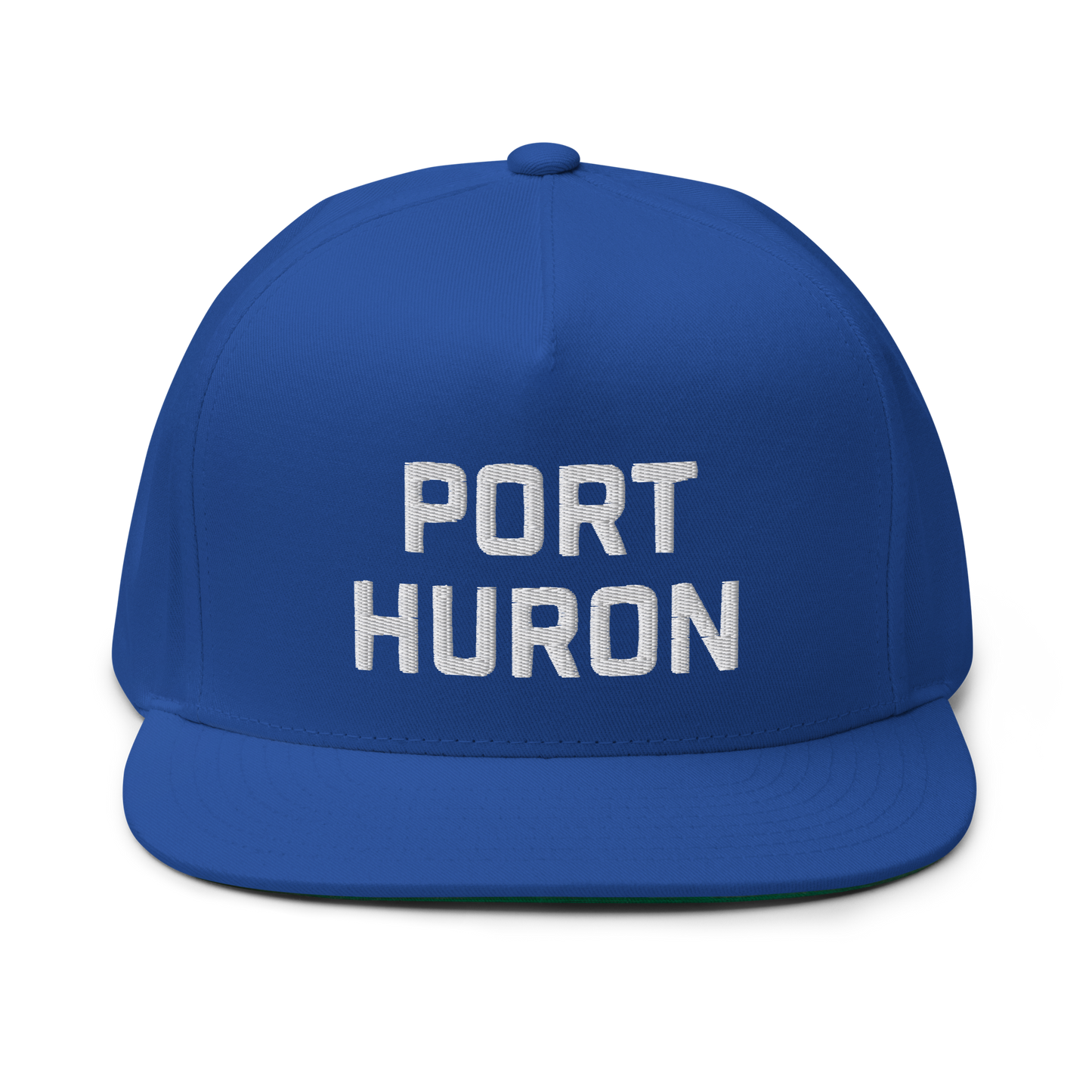 'Port Huron' Flat Bill Snapback | White/Black Embroidery