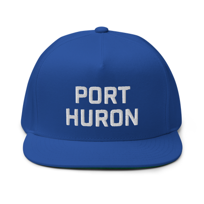 'Port Huron' Flat Bill Snapback | White/Black Embroidery