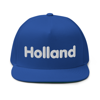 'Holland' Flat Bill Snapback | White/Black Embroidery