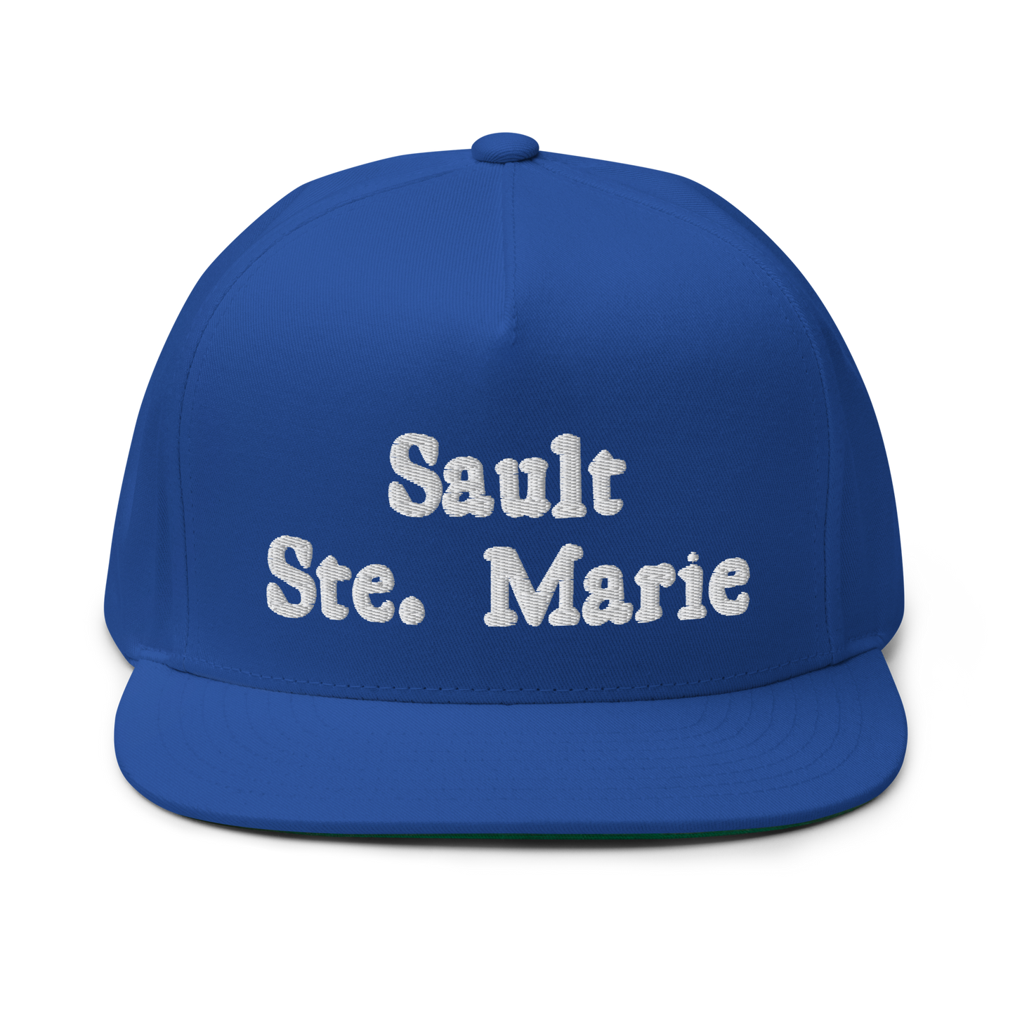 'Sault Ste. Marie' Flat Bill Snapback | White/Black Embroidery