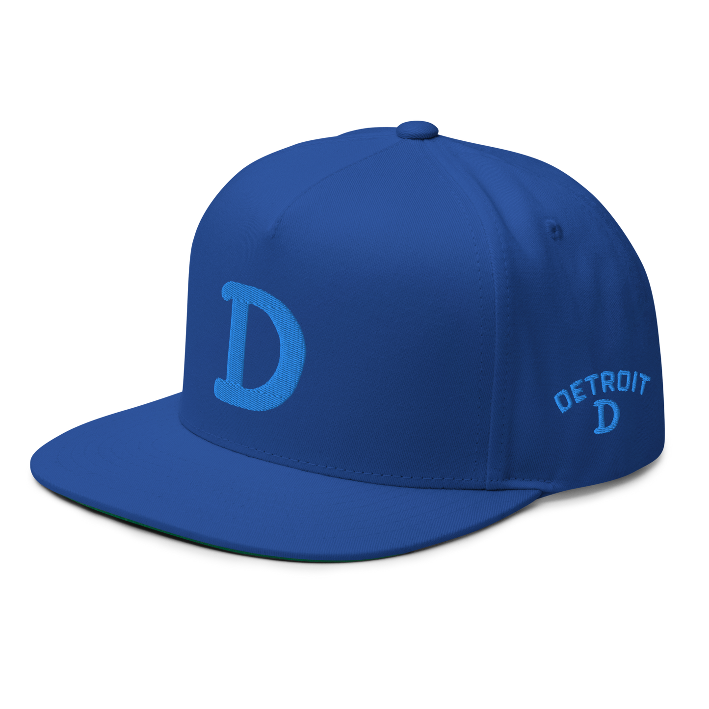 Detroit 'Old French D' Flat Bill Snapback (w/ Side Design) | Azure Embroidery