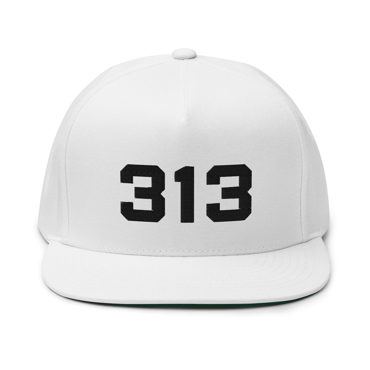 Detroit '313' Flat Bill Cap | White/Black Embroidery - Circumspice Michigan