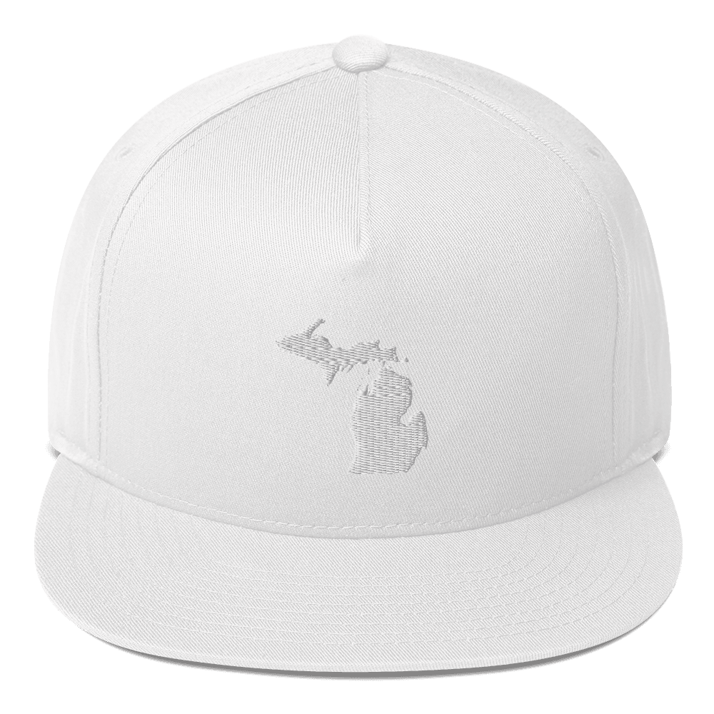 Michigan Outline Flat Bill Cap | White/Navy Embroidery - Circumspice Michigan