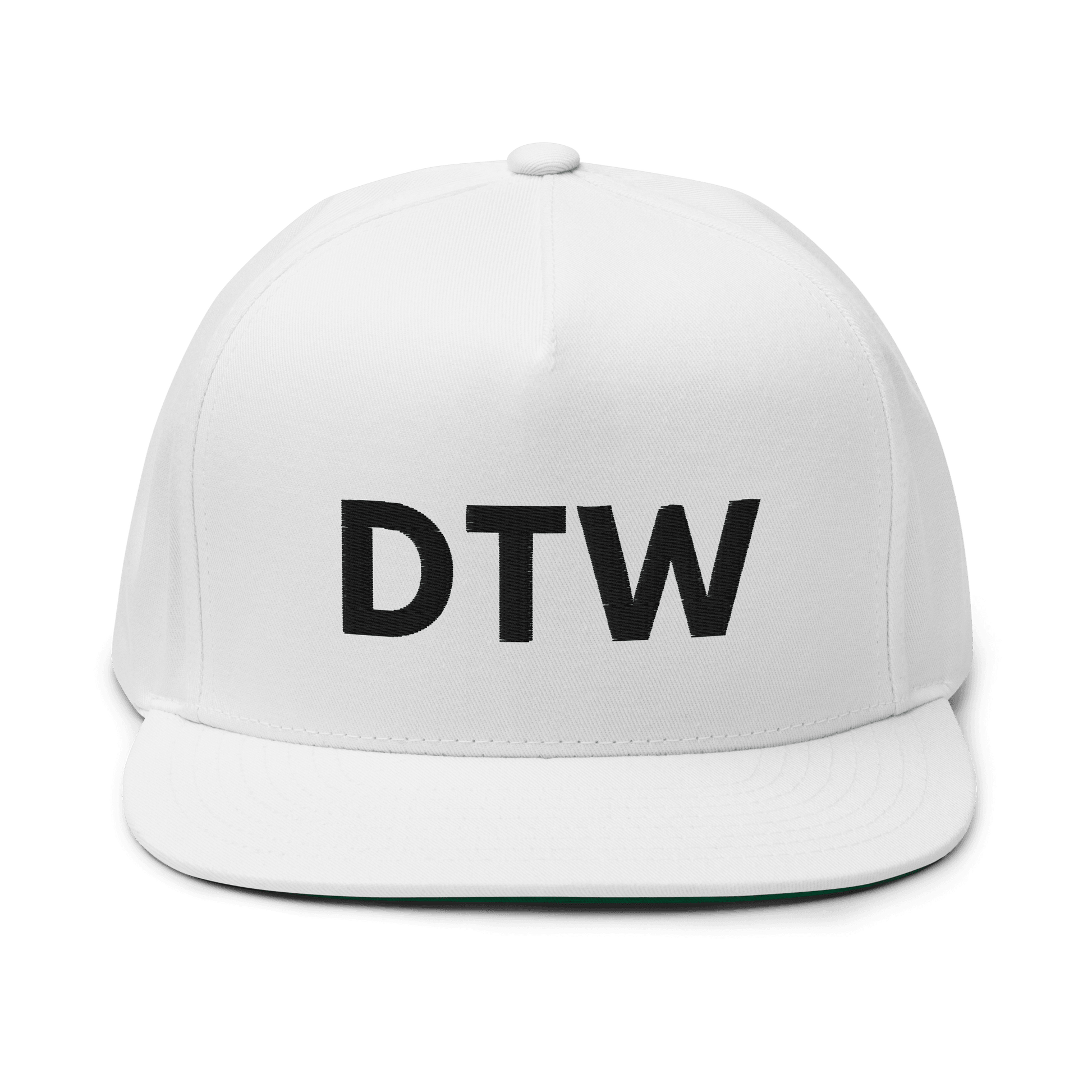 Detroit 'DTW' Flat Bill Hat | White/Black Embroidery - Circumspice Michigan