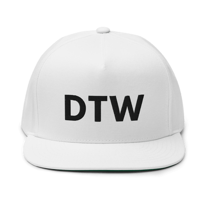 Detroit 'DTW' Flat Bill Hat | White/Black Embroidery - Circumspice Michigan