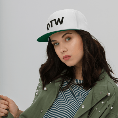 Detroit 'DTW' Flat Bill Hat | White/Black Embroidery - Circumspice Michigan