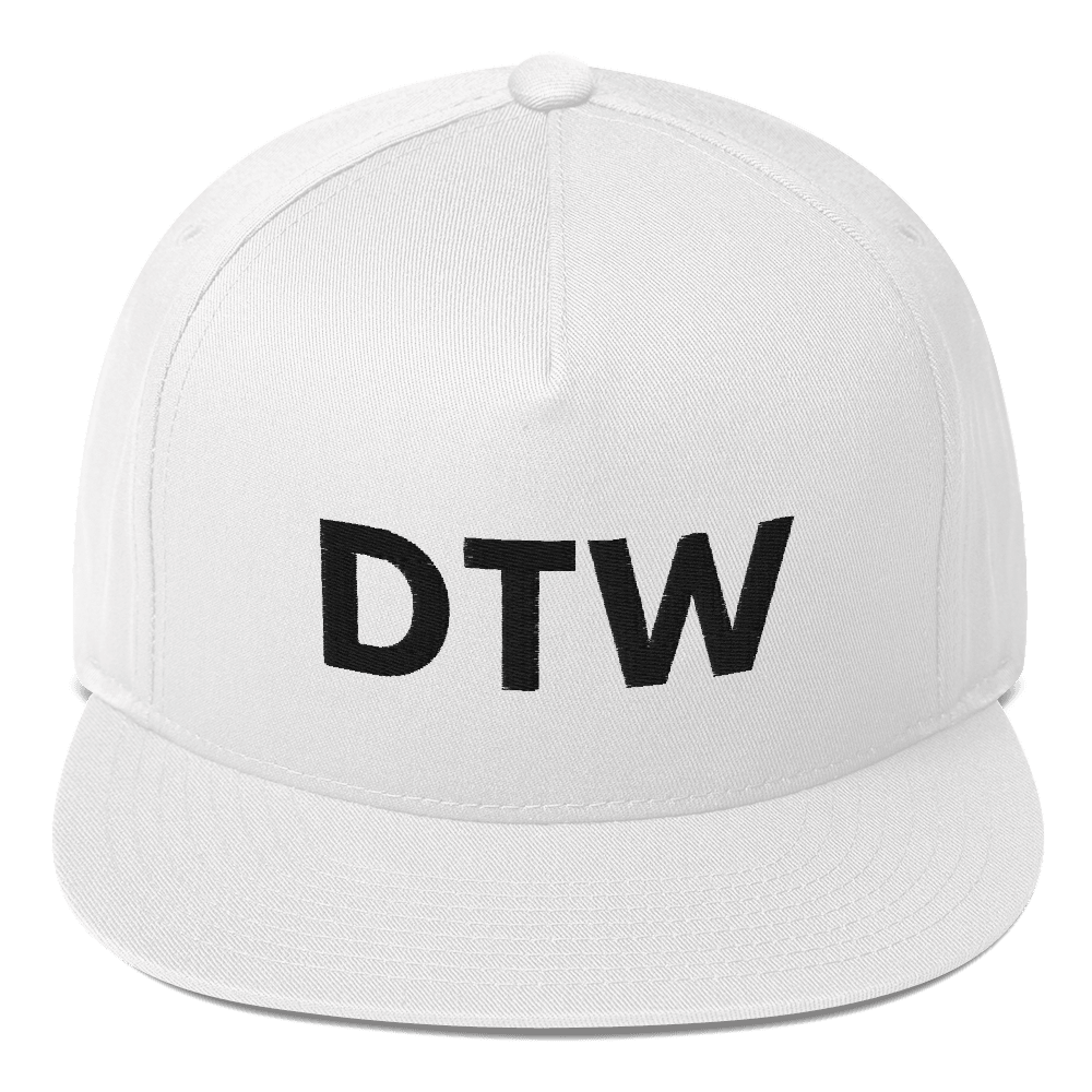 Detroit 'DTW' Flat Bill Hat | White/Black Embroidery - Circumspice Michigan