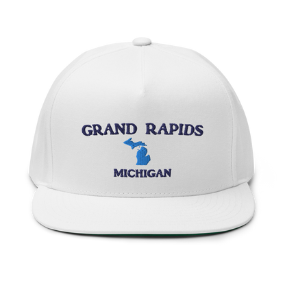 'Grand Rapids Michigan' Flat Bill Snapback Cap (w/ Michigan Outline)