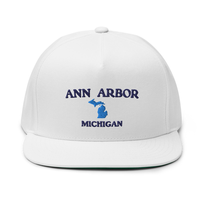 'Ann Arbor Michigan' Flat Bill Snapback Cap (w/ Michigan Outline)